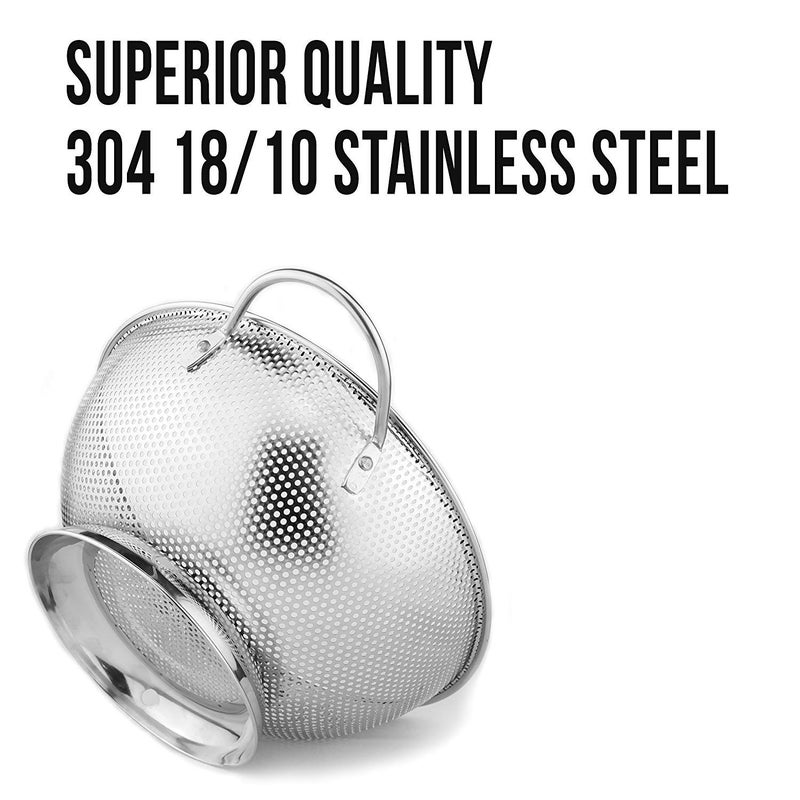DLD Stainless Steel Micro-Perforated 5-Quart Colander - Professional Strainer with Heavy Duty Handles and Self-draining Solid Ring Base - Dishwasher Safe - Image 2